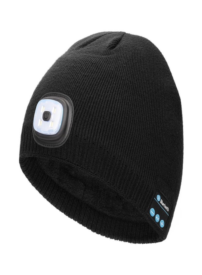 Wmcaps قبعة شتوية مبطنة بالفرو من Wmcaps للجنسين مزودة بتقنية بلوتوث وإضاءة LED، وسماعات رأس، وهدية تقنية للرجال والنساء والمراهقين، لون أسود - Image 1